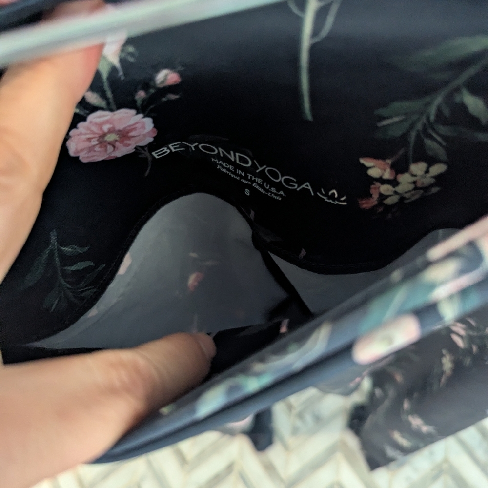 Beyond Yoga Floral Print Pants - Black and Pink - Picture 2 of 5